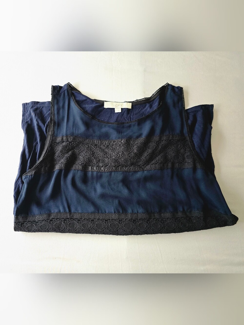 Loft Navy With Black Lace Dressy Tank Top Size Medium